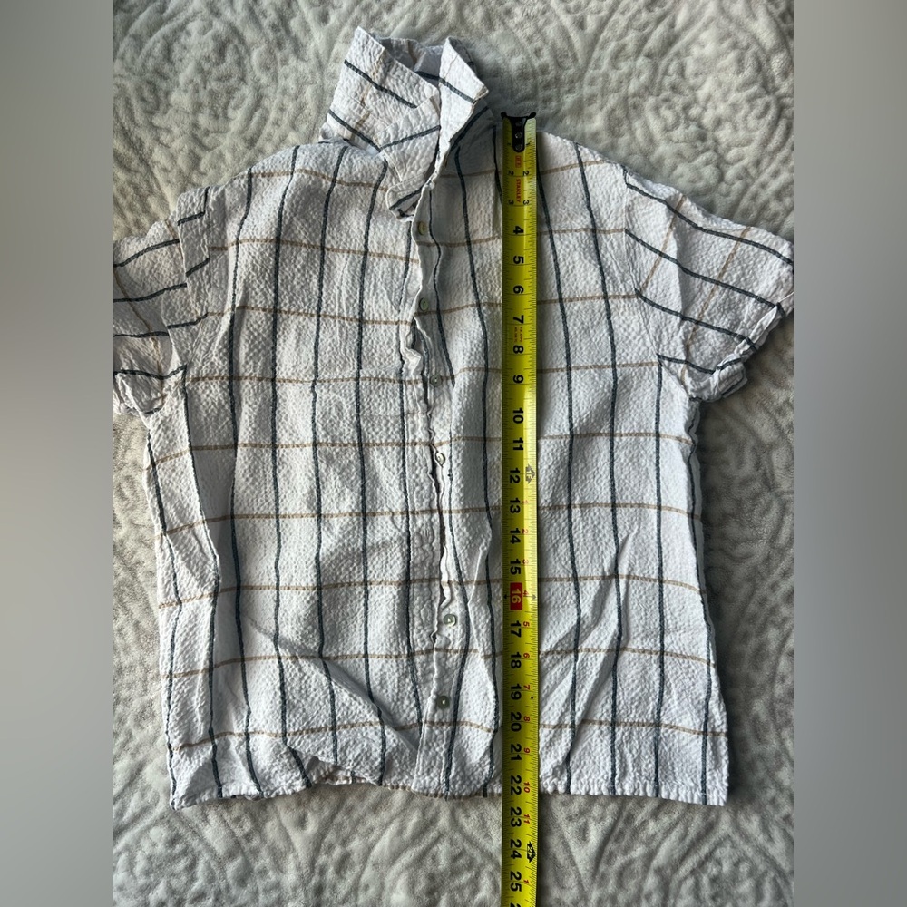 Tahari Women’s White Plaid Linen Cotton Blend Button Down Top | Size S - Picture 8 of 9